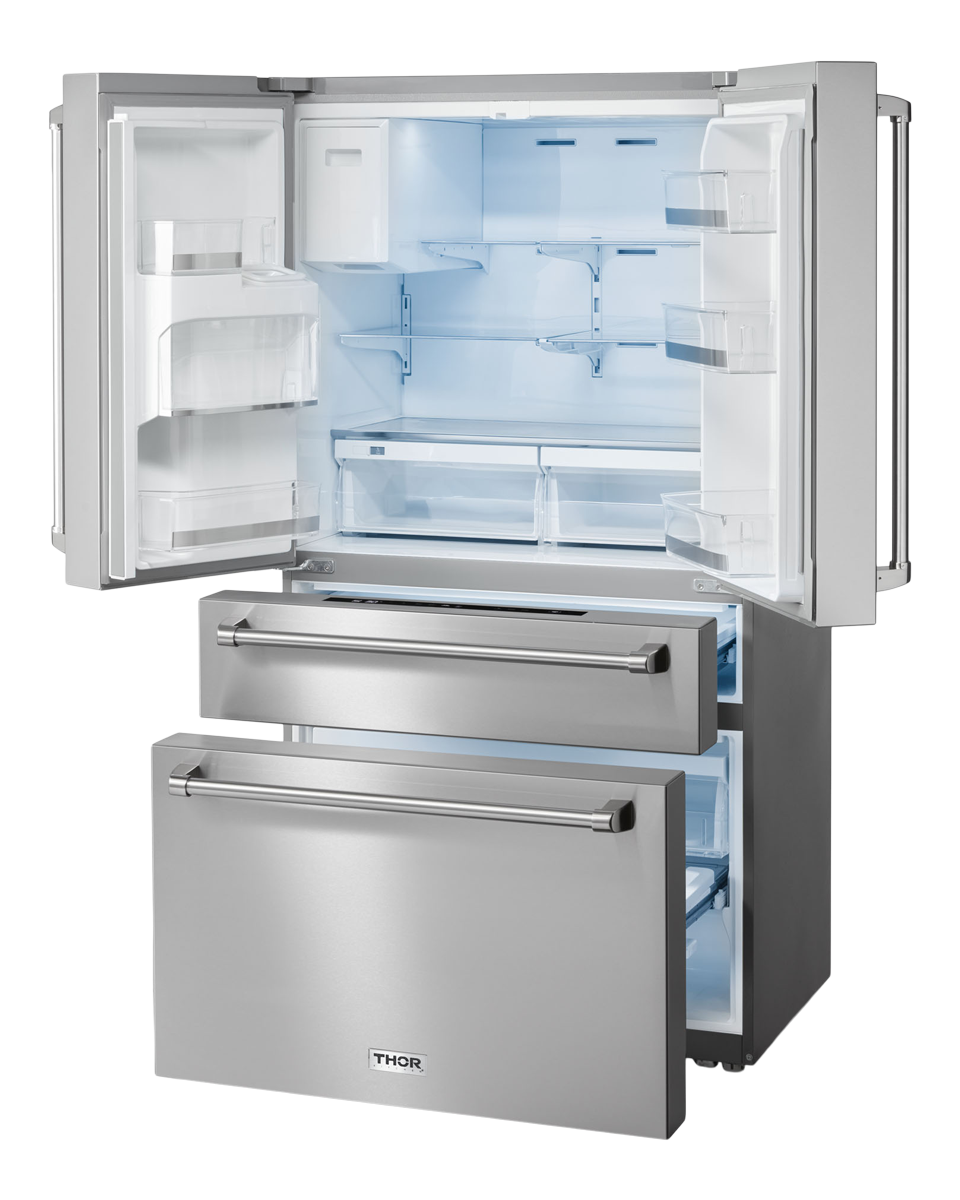 Thor Kitchen 36 Inch Professional French Door Refrigerator with Ice and Water Dispenser - Model TRF3601FD-R (Renewed)
