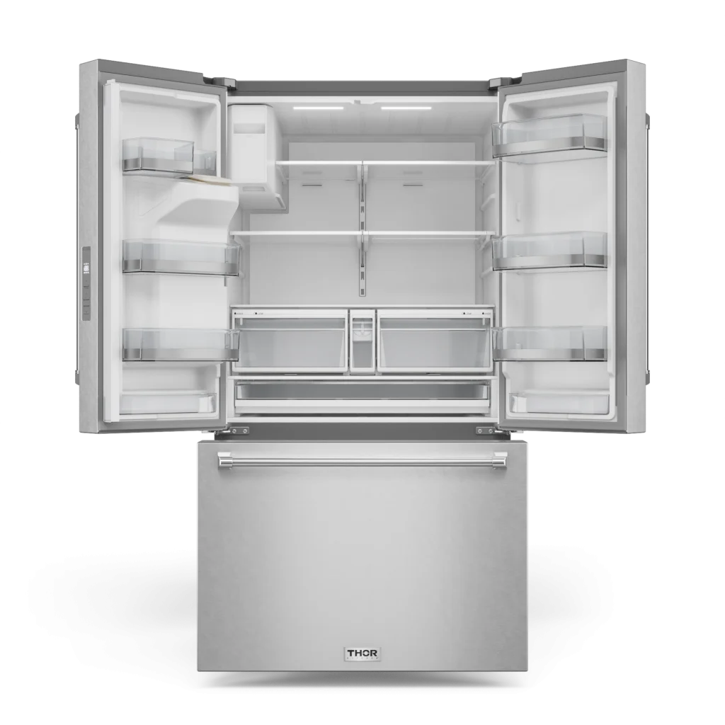 Thor Kitchen 36 Inch Professional French Door Refrigerator with Ice and Water Dispenser – Model TRF3628FFD